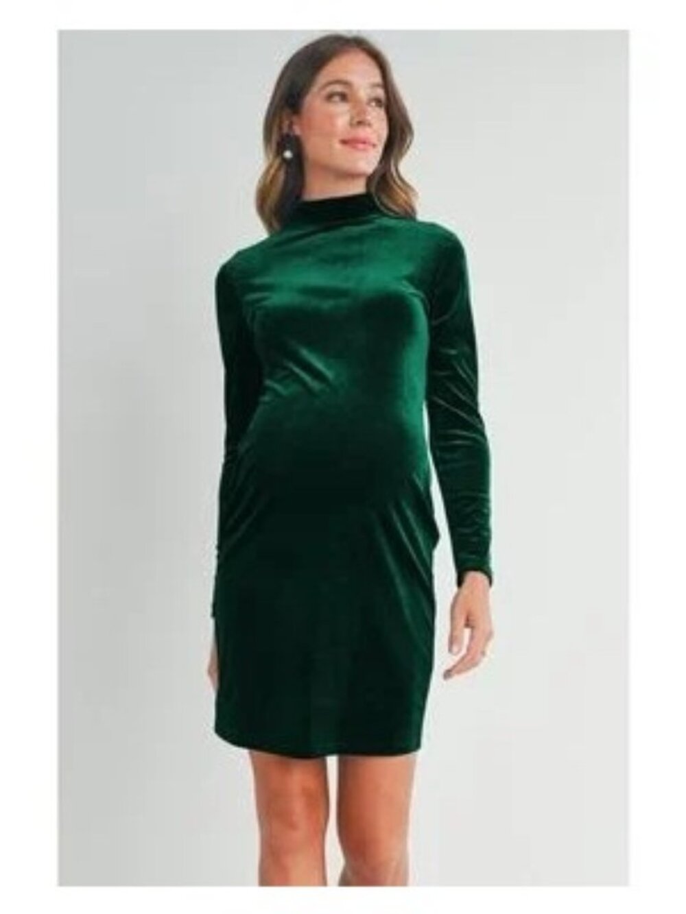 H&M Dress Size Large Mini Cocktail Green Velvet Long-Sleeve Mock Neck